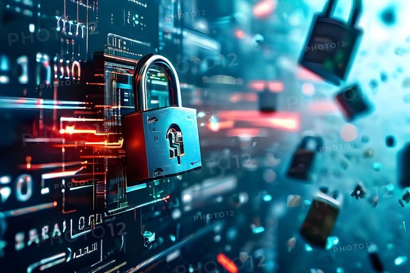 AI generated cyber attack on a bank depicted through a metaphor of shattered locks