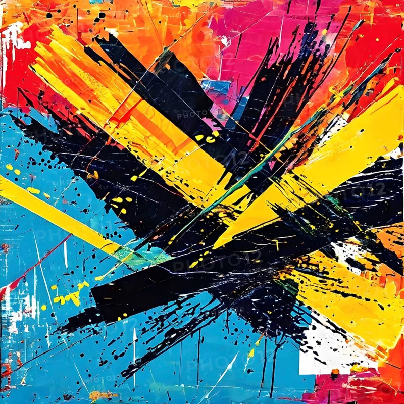 Pop art styled music album illustration featuring abstract crayon patterns and erratic lines in random shapes, AI generated
