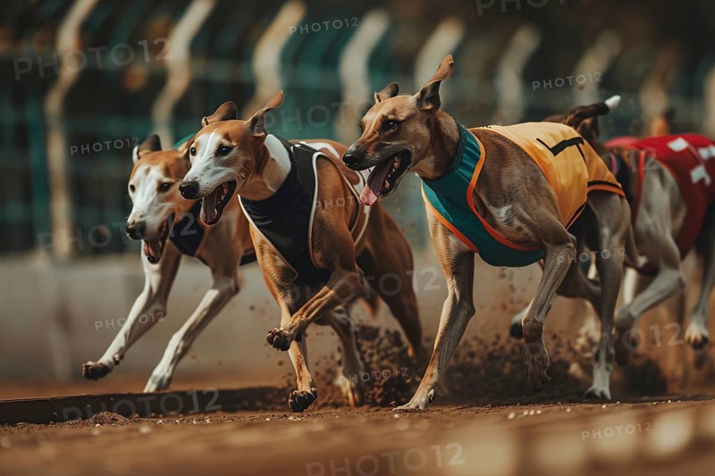 Greyhound dogs running in race, Generative AI, AI generated