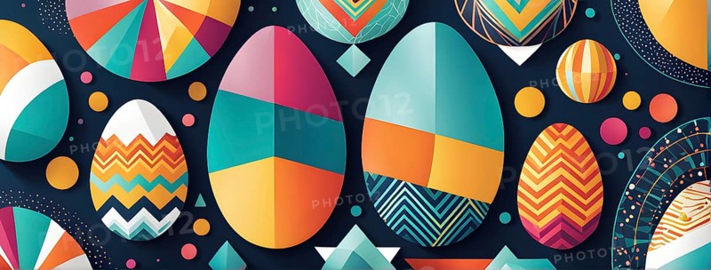 Abstract Easter egg design with geometric patterns, bold colors, and a mix of textures, creating a modern and dynamic look, AI generated