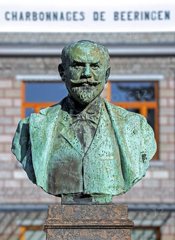 Buste of Camille Cavallier, French industrialist and founder of the Société des Charbonnages de Beeringen, Beringen Coal Company in Limburg, Belgium, Europe
