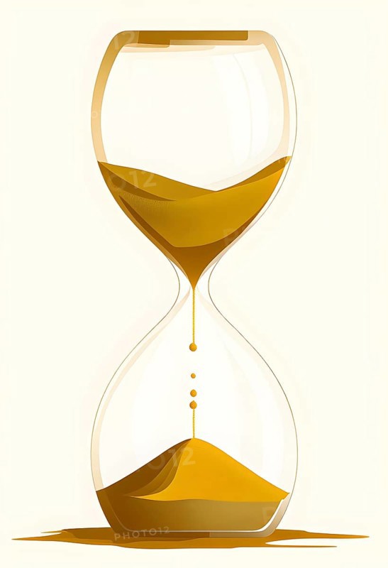 Minimalist hourglass illustration with abstract golden sand falling slowly, representing the countdown to the New Year in a clean, symbolic way, AI generated