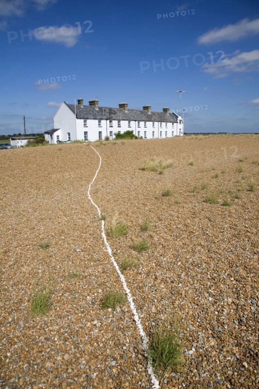 Line of white shells leading to Coastguard Cottages, Suffolk, England, United Kingdom, Europe