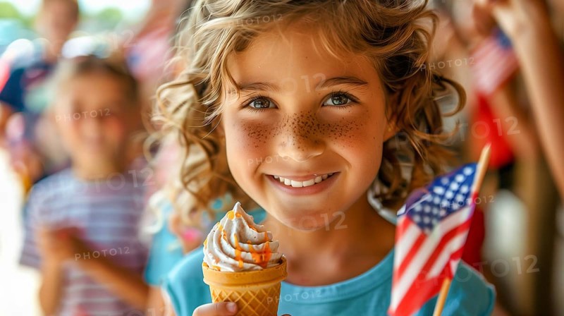 Cute children celebrating with friends and family outdoors with ice cream cones. generatvie AI, AI generated