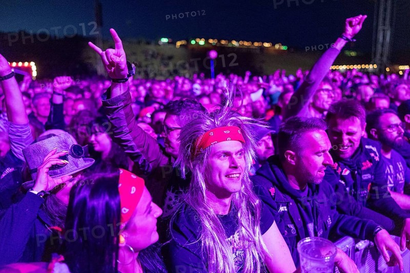 Copenhagen, Denmark - 19.6.2024: Festivalgoers at the Copenhell Metal Festival at Kløverparken Camping Copenhagen, Denmark. The festival will take place from 19-22 June 2024