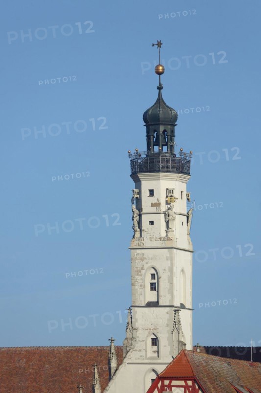 White town hall tower, market square, Rothenburg ob der Tauber, Tauberfranken, Franconia, Bavaria, Germany, Europe