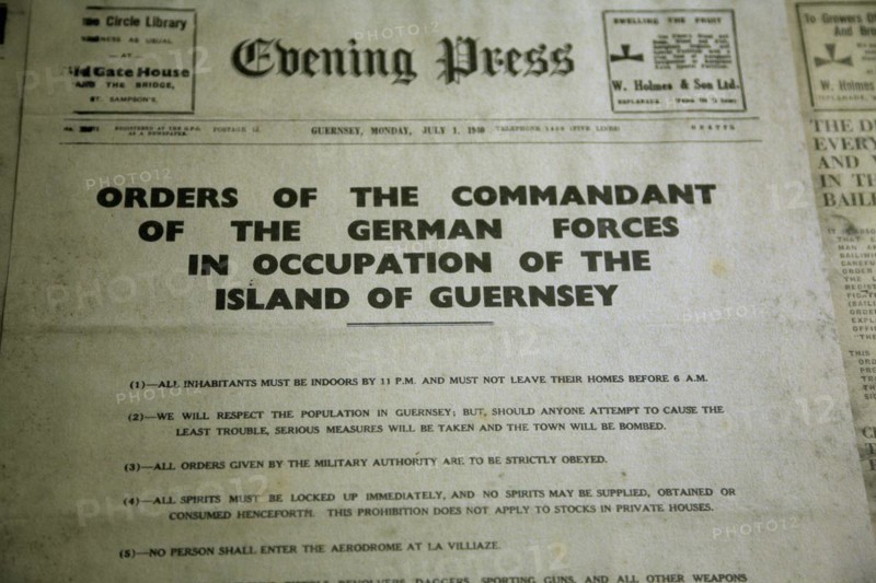 Newspaper with orders of German commandant, German Underground Military hospital, Guernsey, Channel Islands, UK, Europe