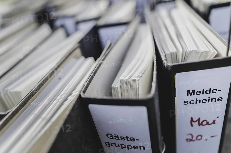 File folders stand in front of the Federal Chancellery as part of a protest action by the German Confederation of Skilled Crafts in Berlin, 26 February 2024. The German Confederation of Skilled Crafts demonstrates against the economic policy of the Federal Government as well as the high level of bureaucracy and the improvement of location conditions