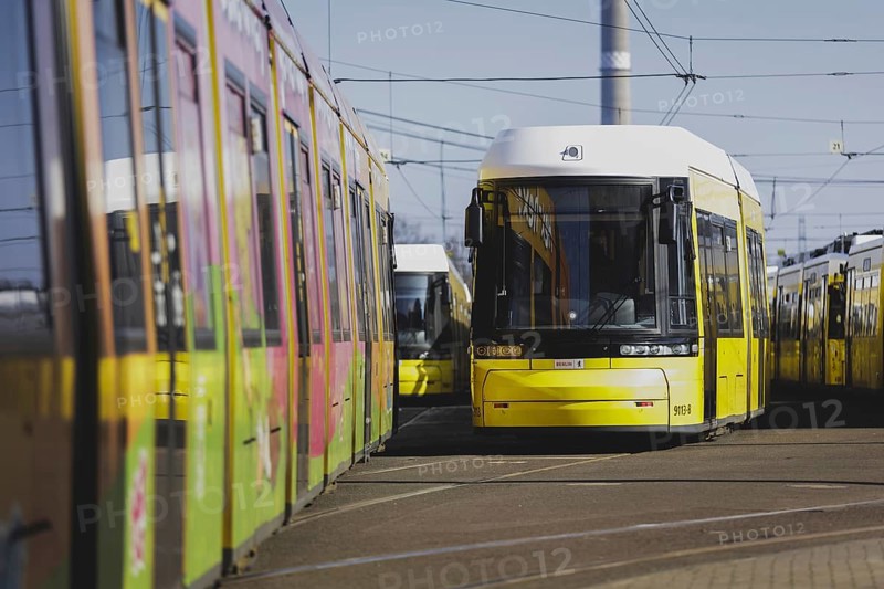 Trams of the Berlin transport company BVG are parked at the Lichtenberg depot in Berlin, 29 February 2024. Ver.di has announced strikes in public transport for Thursday and Friday