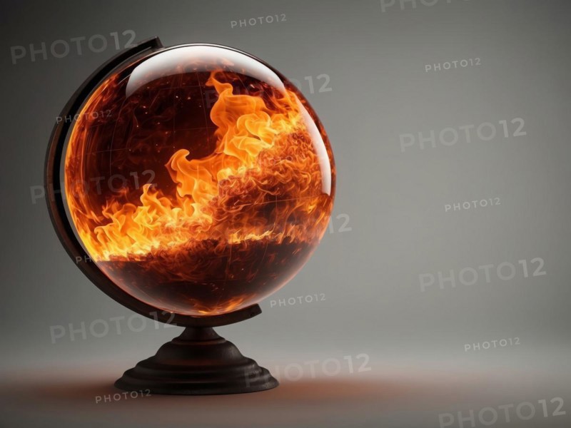 Burning globe, a concept of climate change, global warming and wildfires raging on earth, AI generated