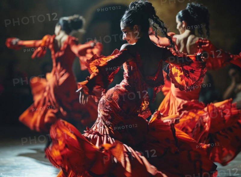 Passionate spanish gypsy national culture dance flamenco performed by a female dancer, AI generated