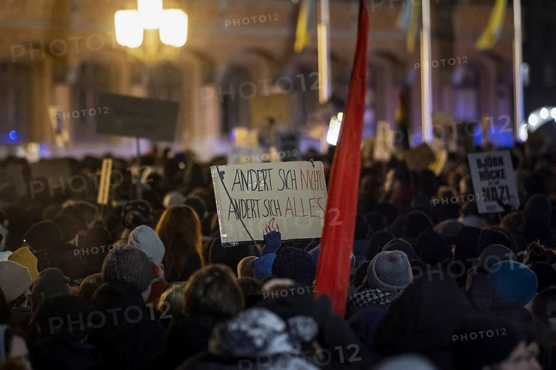 Pictures taken during the demonstration Auf die Strasse! Against the AfD's Nazi deportation plans in front of the Rotes Rathaus in Berlin, 17 January 2024. A sign with the inscription 'If nothing changes, everything changes'