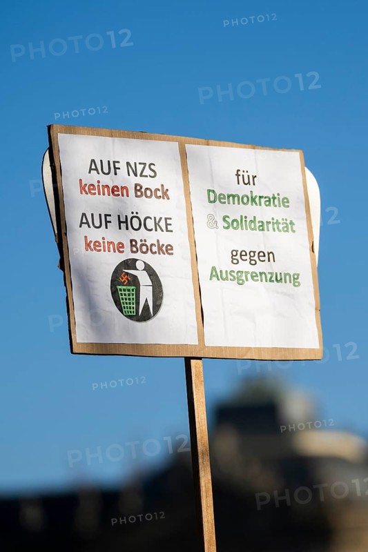 Pictures taken during the demonstration Haltung zeigen! against Nazi deportation plans of the AfD on the Schlossplatz in Stuttgart, 20.01.2024. A sign with the inscription Auf Höcke keine Böcke