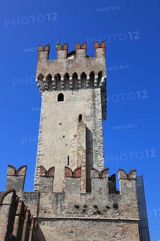 Keep of the Scaligero Castle, Castello Scaligero, in Sirmione, moated castle on the southern shore of Lake Garda, province of Brescia, Lombardy, Italy, Europe