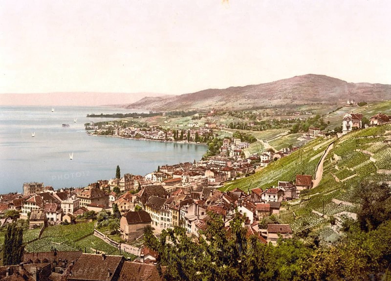Montreux and Clarens, Geneva Lake, Switzerland, Historic, digitally restored reproduction from a 19th century original, Record date not stated, Montreux and Clarens, Geneva Lake, Switzerland, Historic, digitally restored reproduction from a 19th century original, Record date not stated, Europe