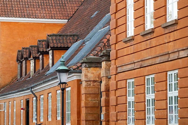 Rusty red historic houses, Frederiksholms Canal, Copenhagen, Denmark, Europe