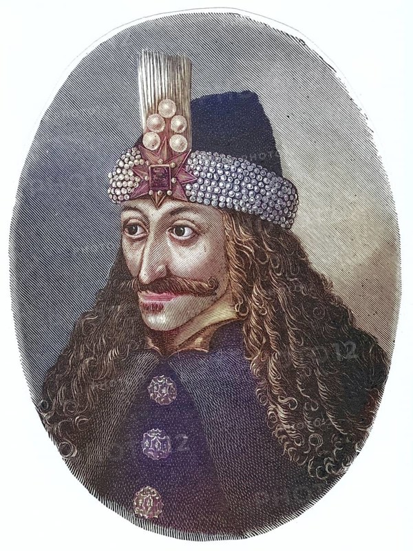 Vlad Tepes (Vlad IV, the Impaler), ruler of Wallachia 1456-62, 1476-77, apparently the source of the Dracula of Transylvanian legend, as Vlad was a member of the Order of the Dragon (dracul) . Engraving, Historical, digitally restored reproduction from a 19th century original, Record date not stated
