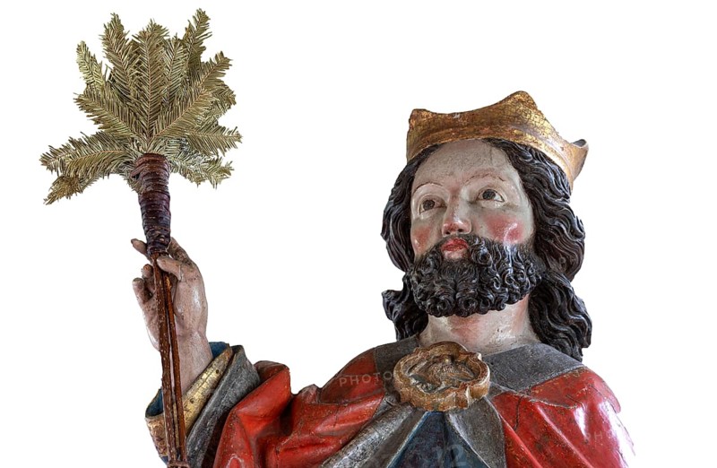 Head of Christ, detail of the palm donkey on a black background, wooden figure from around 1470, Bad Oberdorf, Oberallgäu, Bavaria, Germany, Europe