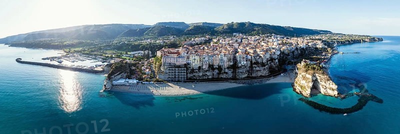 Panorama of Tropea from a drone, Tyrrhenian Sea, Calabria, Italy, Europe