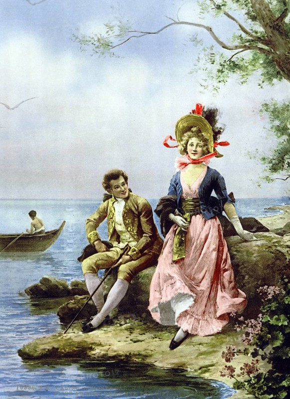 Flirt au Bord de la Mer, by Hippolyte Lucas, Painting in the entrance to the Casino, Monaco, Monte Carlo, Riviera, c. 1895, Historic, digitally restored reproduction from a 19th century original, Record date not stated, Europe