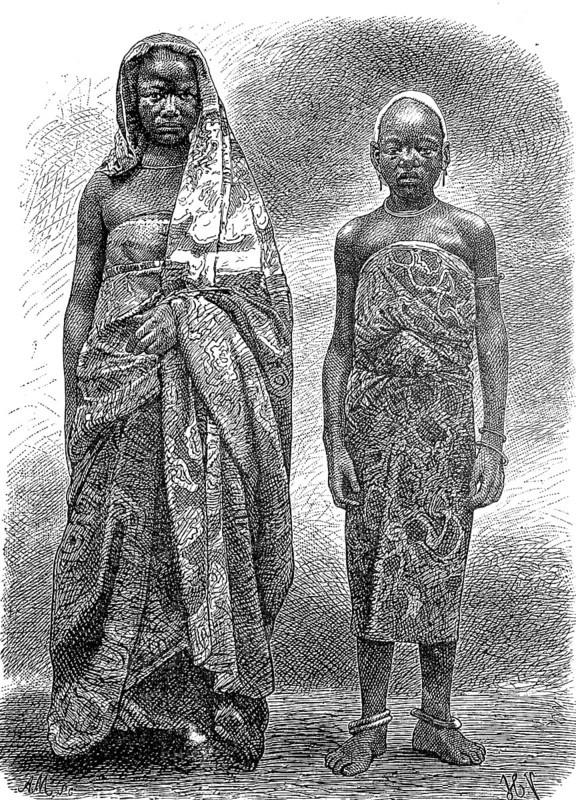 Africa, noble woman with servant from the Congo, 1870, Historical, digital reproduction of an original from the 19th century