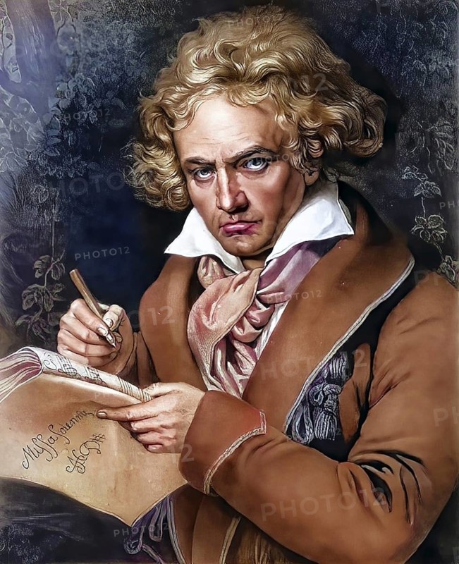 Ludwig van Beethoven, (baptised on 17 December 1770 in Bonn, capital and residence of the Electorate of Cologne, died 26 March 1827 in Vienna, Austrian Empire) was a German composer and pianist, idealising painting by Joseph Karl Stieler, ca. 1820, Historical, digitally restored reproduction from a 19th century original, Record date not stated