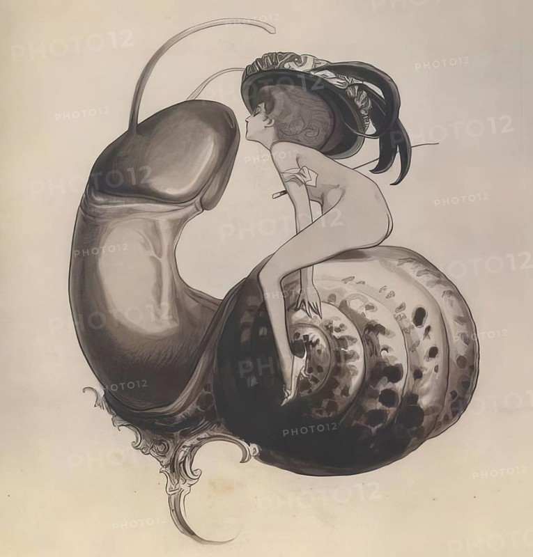Ex Libris, Exlibris of the sweet snail, Erotic drawing, c. 1900, by Franz von Bayros (28 May 1866 to 2 April 1924), Historic, digitally restored reproduction from a 19th century original, Record date not stated