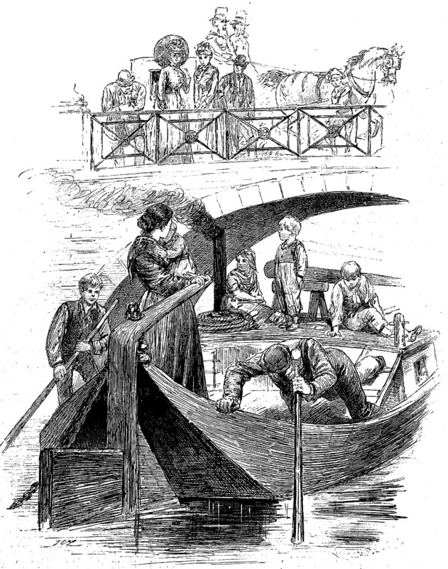 Spree boatman, family travelling with a Spree barge, Germany, 1880, Historical, digital reproduction of an original from the 19th century, Europe