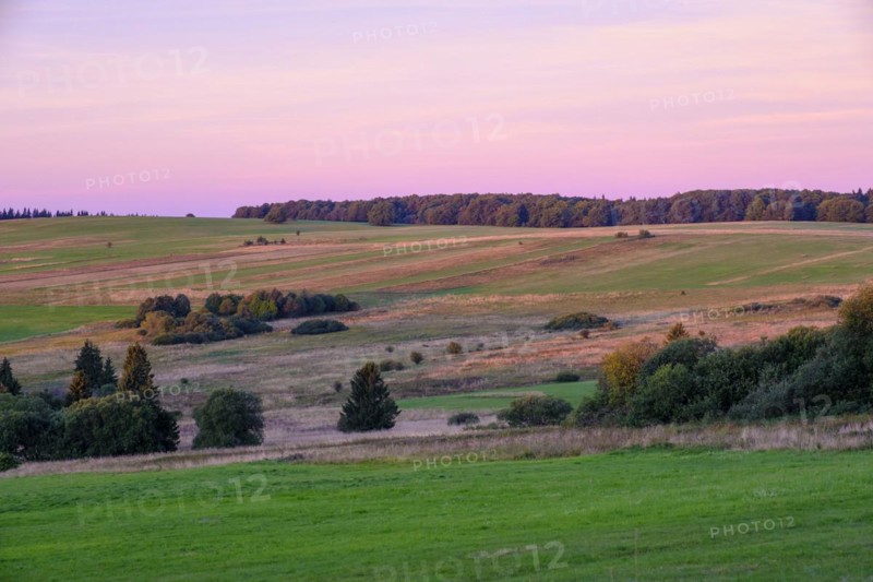 Sunrise, Hochrhönstraße, near Schwabenhimmel, UNESCO Biosphere Reserve, near Hausen, Rhön, Bavarian Rhön, Rhön, Lower Franconia, Bavaria, Germany, Europe