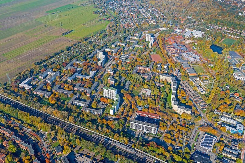 Bergedorf West, residential area, block, multi-family, house, 50 years old, aerial view, co-operative, Bergedorf, Hamburg