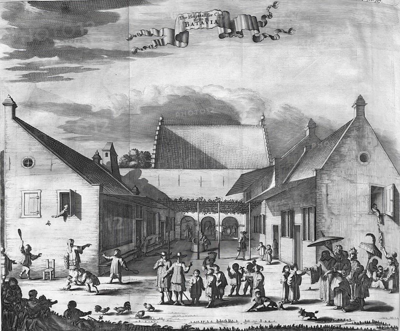 The children's hospital in Batavia in the 17th century, Dutch India, Batavia was the headquarters of the Dutch East India Company in Asia from 1619 to 1799 and the capital until Indonesia's independence in the 1940s, Historical, digitally restored reproduction from a 19th century original, Record date not stated