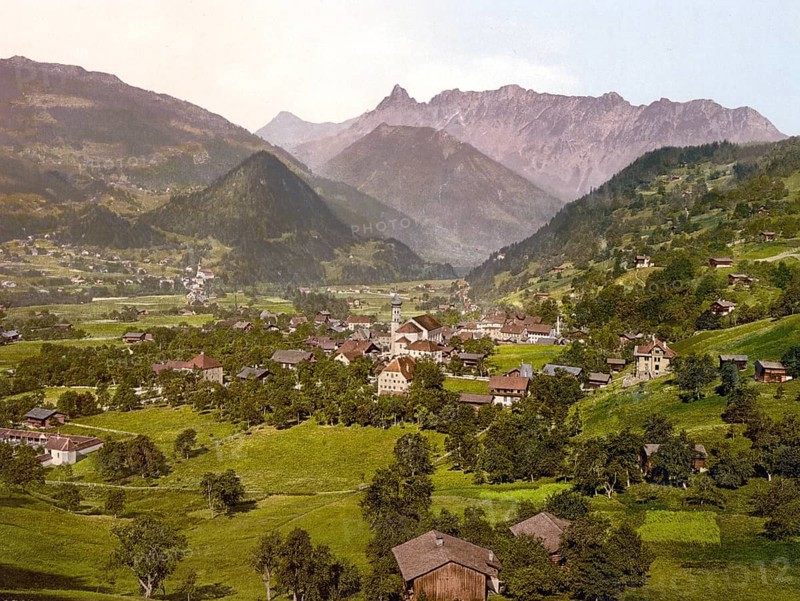 Schruns in Vorarlberg, Montafon, formerly Austria-Hungary, today Austria, Historical, digitally restored reproduction from a 19th century original, Record date not stated