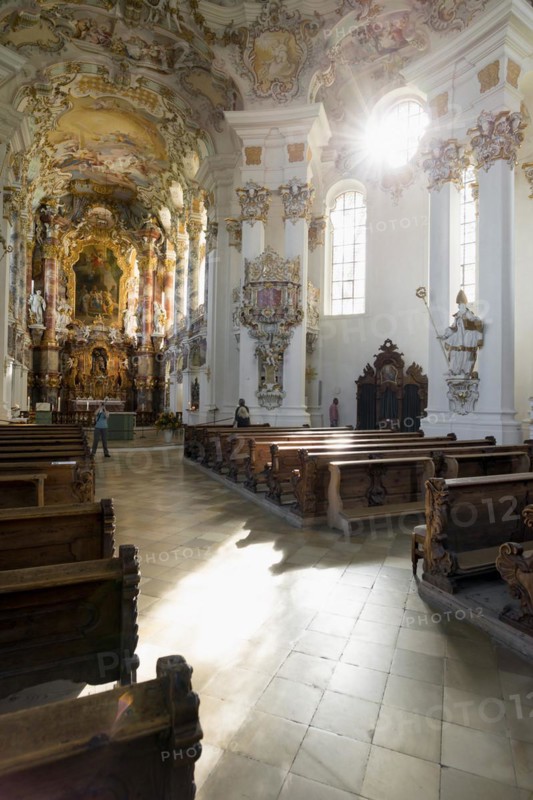 Interior view, pilgrimage church of St Coloman, Schwangau, Füssen, Ostallgäu, Allgäu, Swabia, Bavaria, Germany, Europe
