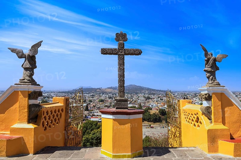 Mexico, Cholula, Our lady of Remedies catholic church built on top of pyramid in Puebla state, Central America