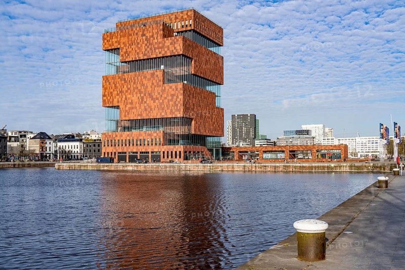 The MAS, Museum aan de Stroom, Museum am Strom, Bonapartdok, harbour basin, old harbour district, Het Eilandje of Antwerp, formerly disreputable, dingy district, now modern, hip district, with lots of culture, living space, leisure, gastronomy, trendy district, Flanders, Belgium, Europe