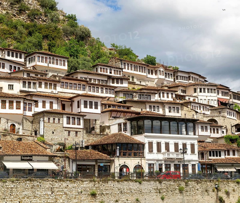 UNESCO World Heritage site, Ottoman architecture of buildings in the Mangalemi quarter of Berat, Albania, Europe