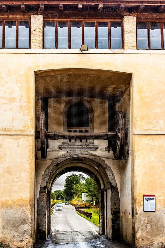 Porta Udine with city gate lift, one of the three city gates, planned city with star-shaped ground plan, Palmanaova, Unesco World Heritage Site, Friuli, Italy, Palmanova, Friuli, Italy, Europe