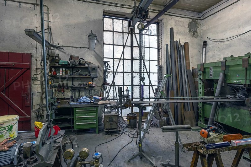 Workshop of a metal powder mill, founded in 1900, Igensdorf, Upper Franconia, Bavaria, Germany, Europe