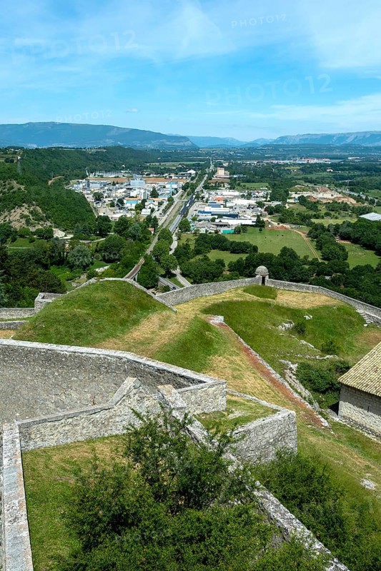 Sisteron. View of the activity zone from the Citadel, Alpes-de-Haute-Provence. Provence-Alpes-Côte d'Azur. France