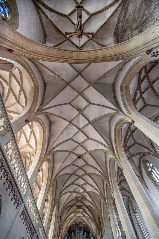Cross vault of the late Gothic St John's Church, Kitzingen, Lower Franconia, Bavaria, Germany, Europe