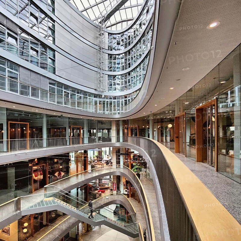 Stilwerk Düsseldorf, interior photo, elliptical atrium with surrounding galleries on five sales floors, Germany, Europe