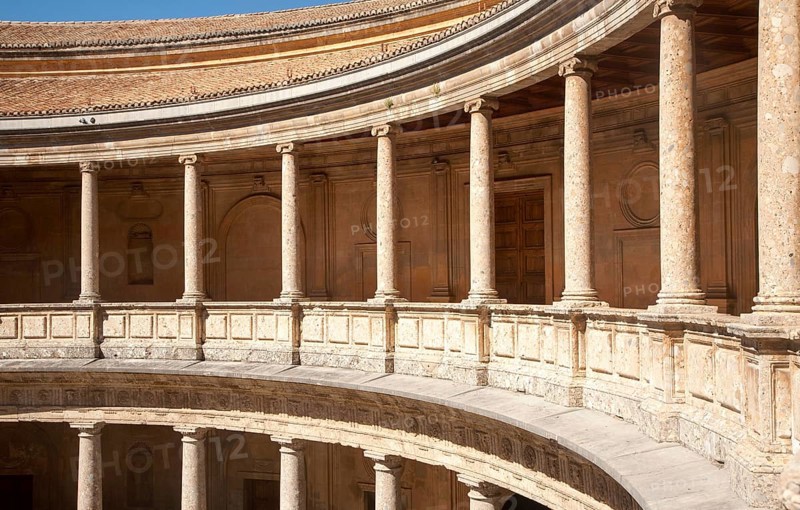 Courtyard inside the Palacio de Carlos V, Palace of Charles V, Alhambra complex, Granada, Spain, Europe