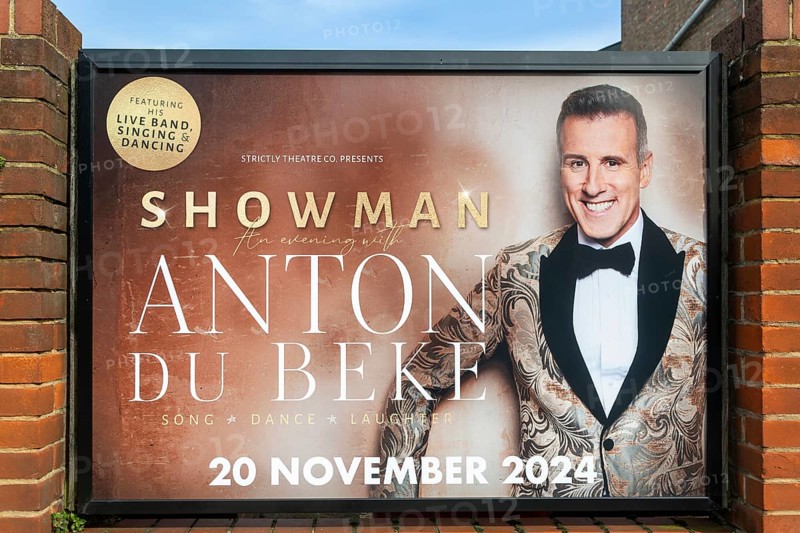 Poster advertising Anton Du Beke 'Showman' event performance 20 November 2024, Ipswich, Suffolk, England, UK