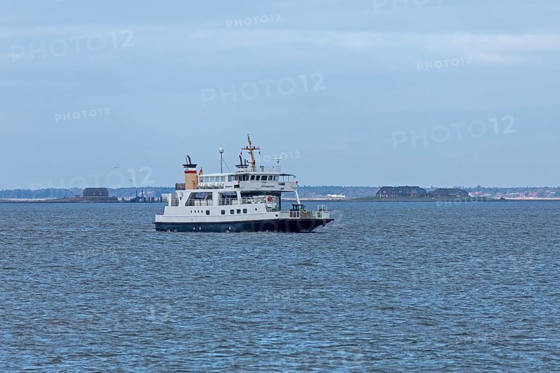 Ferry off Hallig Langeneß, North Frisia, Schleswig-Holstein, Germany, Europe