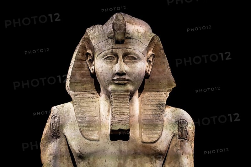Part of a colossal statue of Ramses II from the exhibition: Ramses the Great and the Gold of the Pharaohs, Cologne, North Rhine-Westphalia, Germany, Europe
