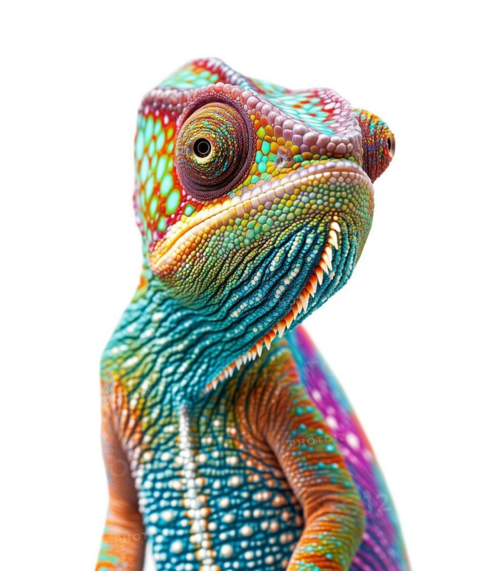 Beautiful chameleon isolated on a white background, AI generated