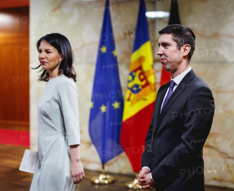 Annalena Bärbock, Federal Minister for Foreign Affairs, meets Mihai Popsoi, Foreign Minister of the Republic of Moldova, for talks at the Federal Foreign Office. Taken during a joint press conference in Berlin, 09.04.2024. Photographed on behalf of the Federal Foreign Office'