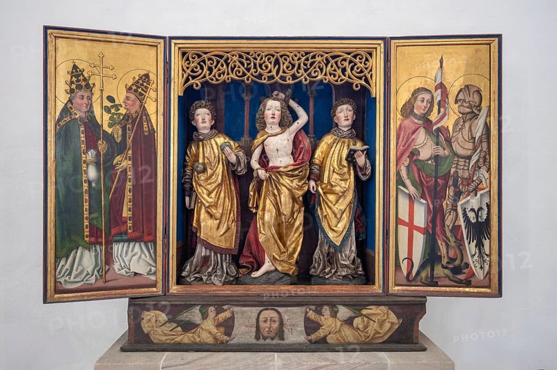 Sebastian Flügelalter from 1490, Church of St John and St Martin, Schwabach. Middle Franconia, Bavaria, Germany, Europe