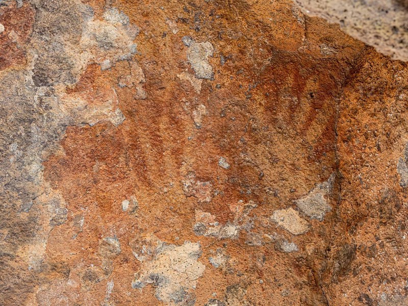 Paredon con pinturas, prehistoric paintings at the walls of a cave, Park Patagonia section Jeinimeni, Patagonia, Chile, South America