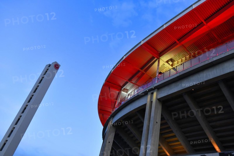 International match Germany GER vs Netherlands NED, Logo Eintracht Frankfurt SGE, Deutsche Bank Park, blue hour, Frankfurt am Main, Hesse, Germany, Europe